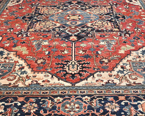 9x12 Rust Blue Aryana Afghan Hand Knotted Veg Dye Wool Area Rug